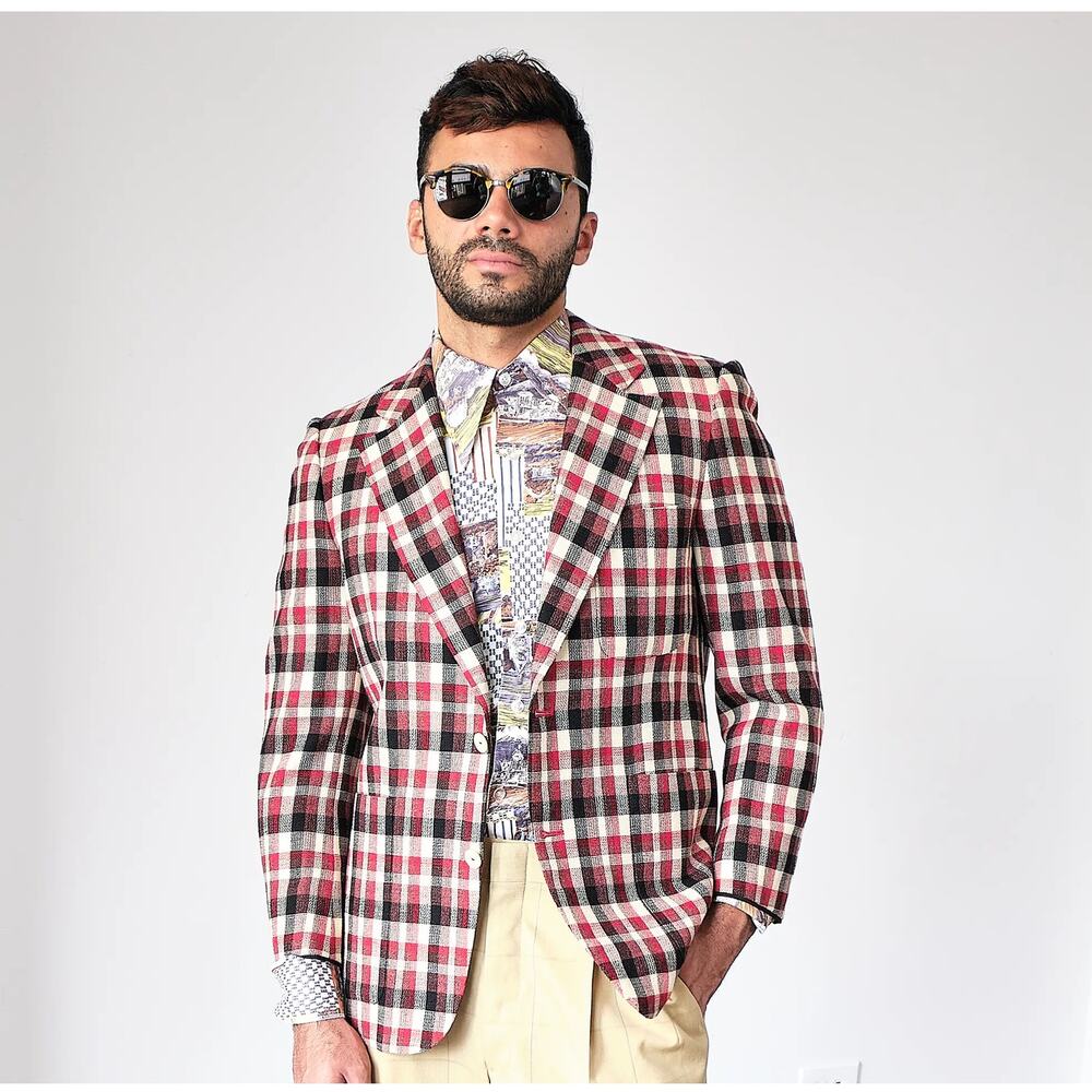1970s Jack Taylor Beverly Hills Bespoke Wool Plaid Blazer 